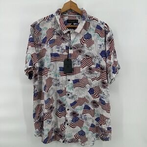 Free Planet Shirt XL American Flag Fireworks Short Sleeve Viscose Patriotic NWT